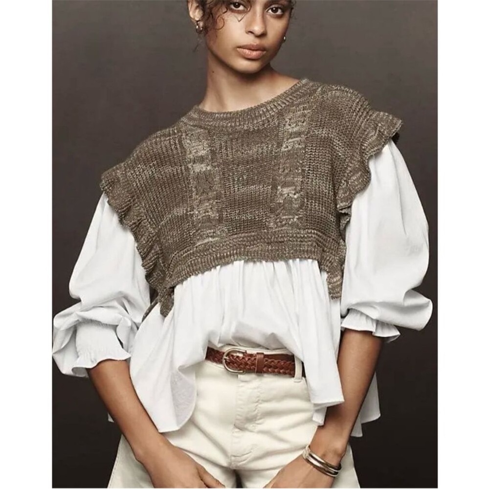 Anthropologie The Ruffle Twofer Sweater By Self Contrast size Large